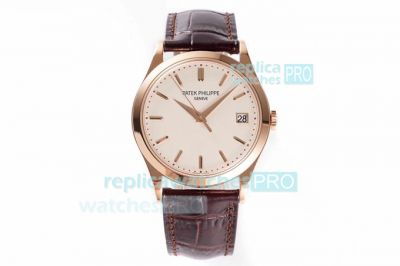 ZF Patek Philippe Calatrava 5296G Rose Gold White Dial Swiss Replica Watch 38MM